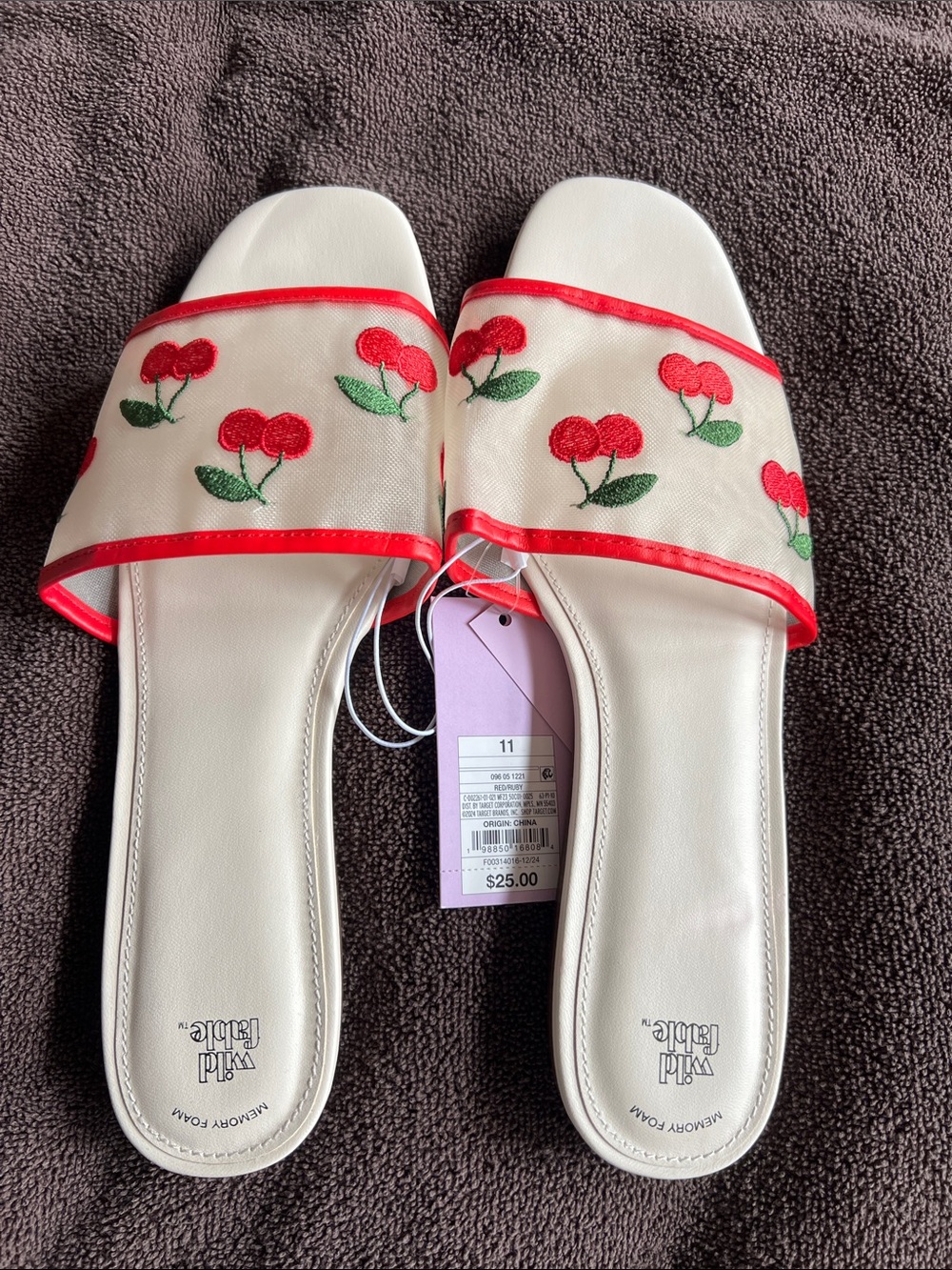 NWT Target Cream Slide Mules with Red Cherry Embroidery
